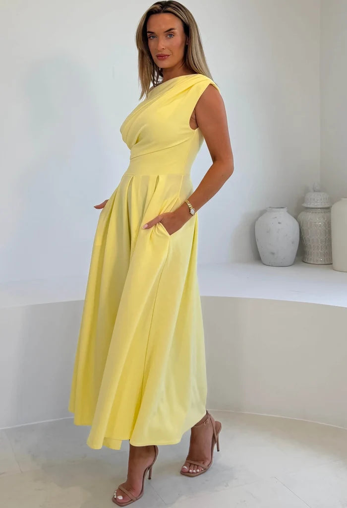 Dollie Asymmetric Neckline Skater Midi Dress
