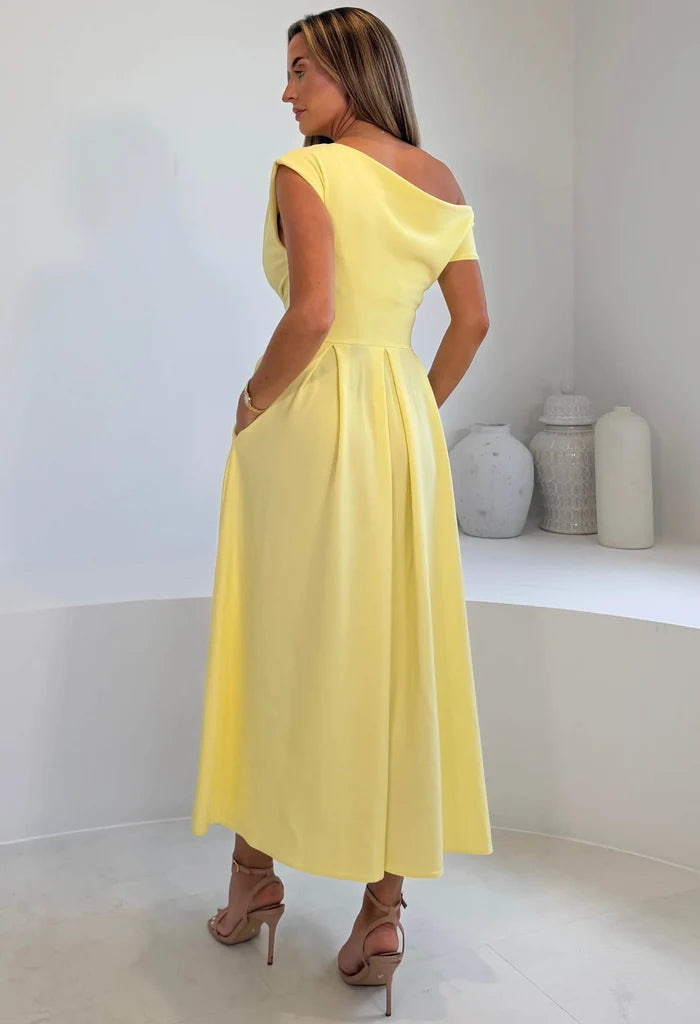 Dollie Asymmetric Neckline Skater Midi Dress