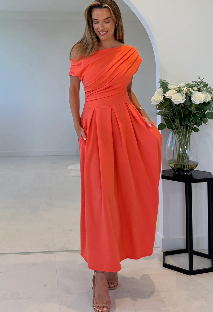 Dollie Asymmetric Neckline Skater Midi Dress