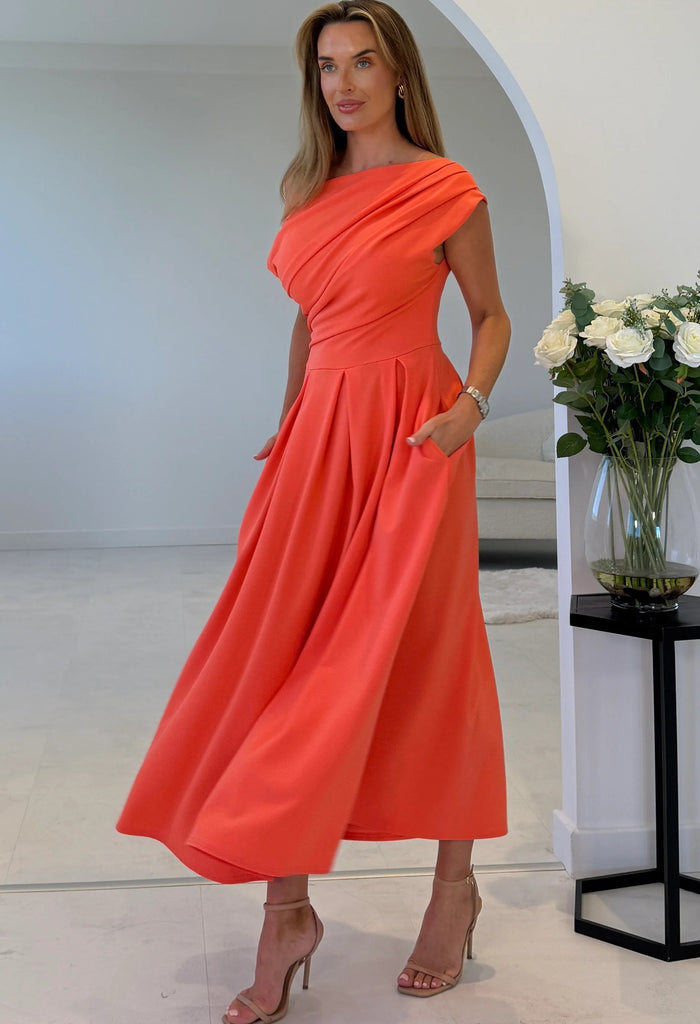 Dollie Asymmetric Neckline Skater Midi Dress