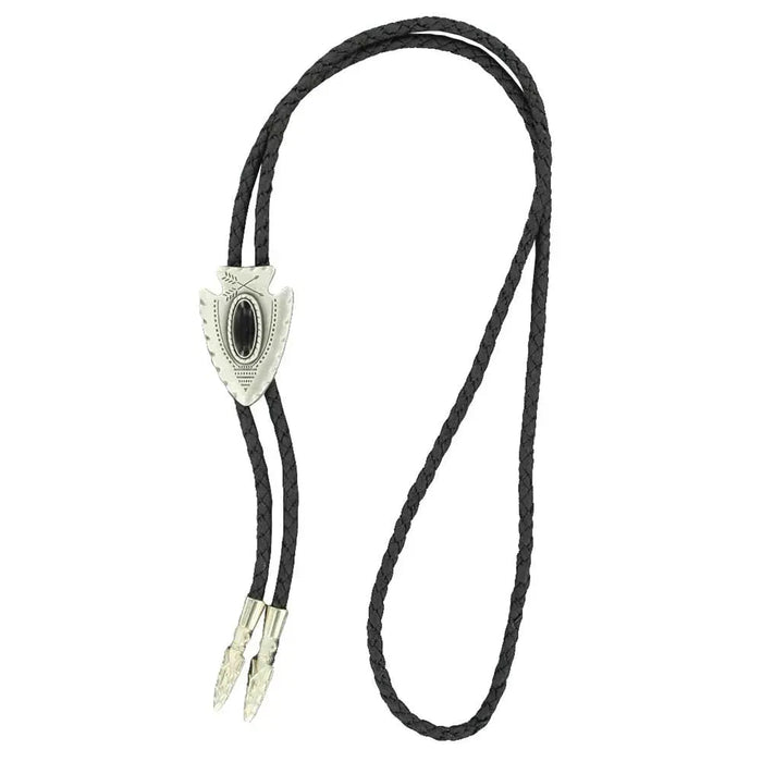 Double S Silver Arrowhead and Black Stone - Bolo Tie - Hatcountry