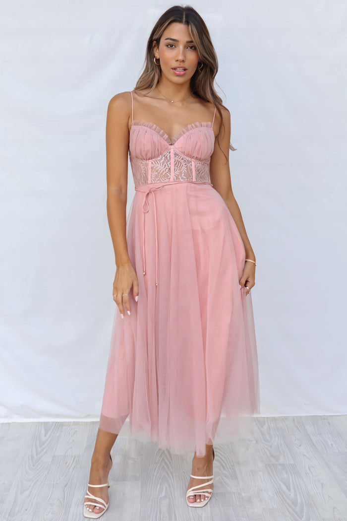 Ellen Tulle Midi Dress - Blush Pink - Runway Goddess