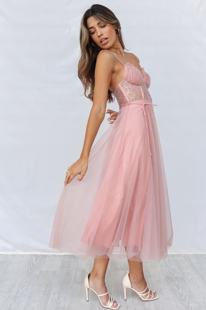 Ellen Tulle Midi Dress - Blush Pink - Runway Goddess