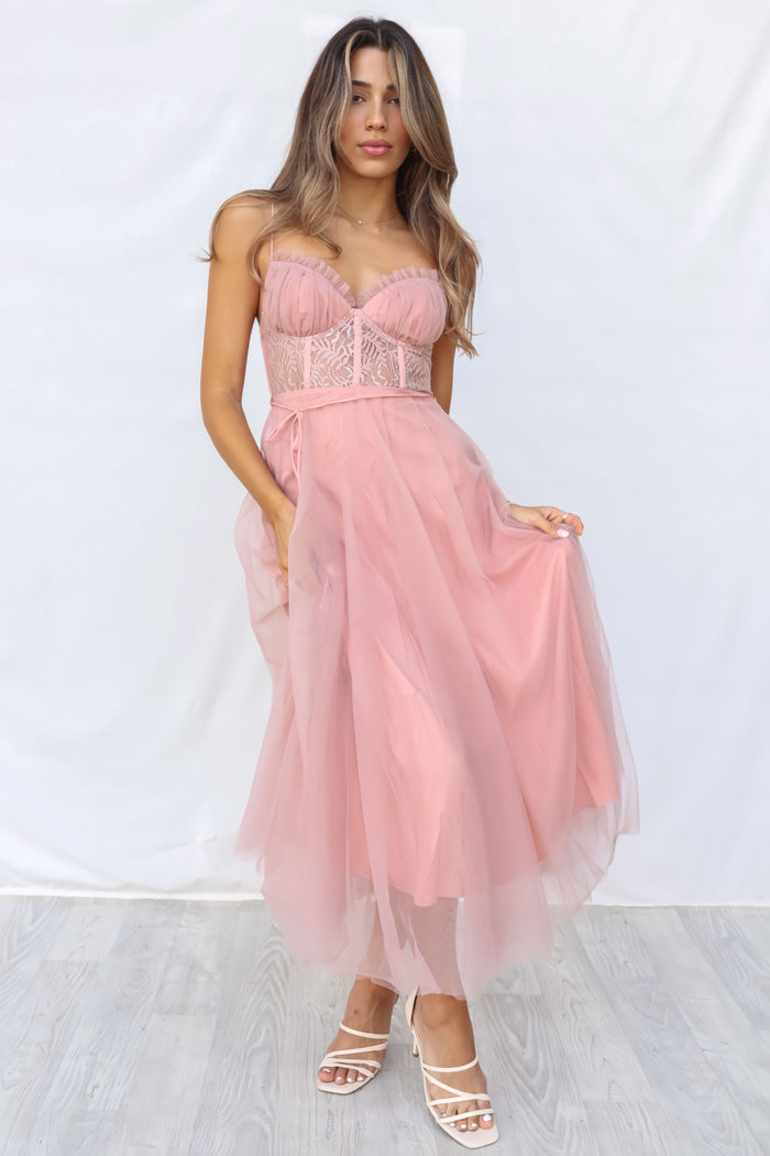Ellen Tulle Midi Dress - Blush Pink - Runway Goddess