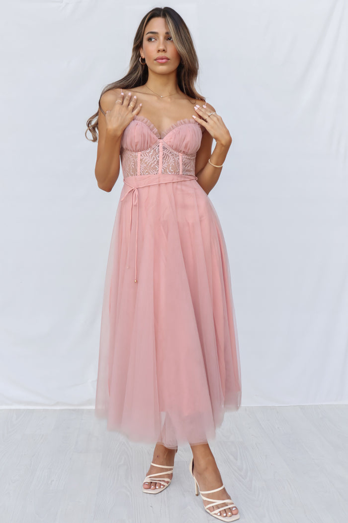 Ellen Tulle Midi Dress - Blush Pink - Runway Goddess