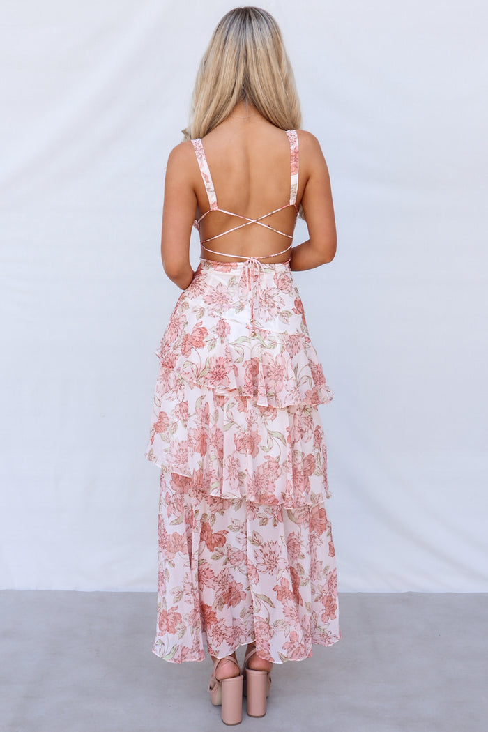 Elleny Maxi Dress - Peach Floral - Runway Goddess