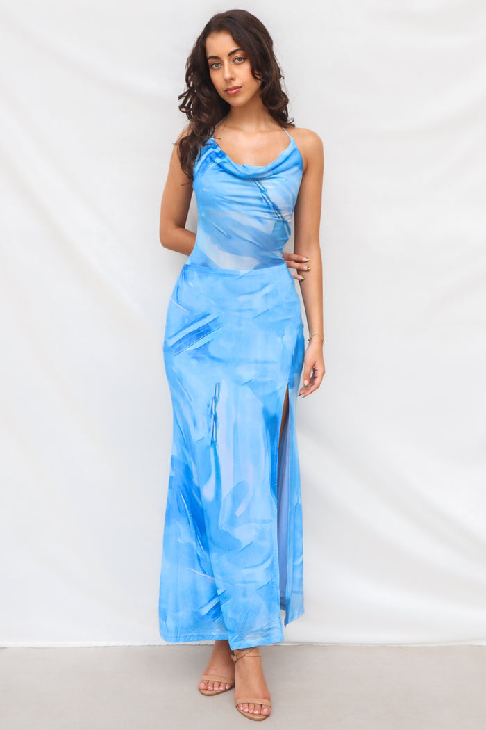 Emory Maxi Dress - Blue Print - Runway Goddess