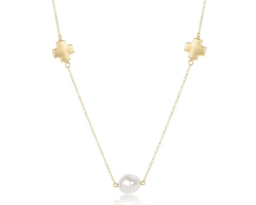 EN-17" Choker Signature Cross Admire Simplicity Chain Gold/Pearl