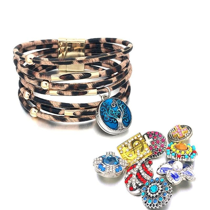 Fashion Magnetic Leopard Bracelets - Real Leather For 12mm/18mm Snap On Button Charms
