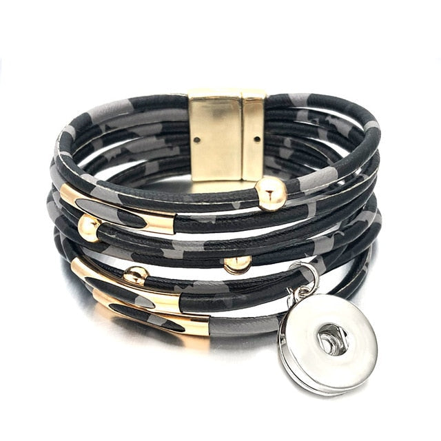 Fashion Magnetic Leopard Bracelets - Real Leather For 12mm/18mm Snap On Button Charms