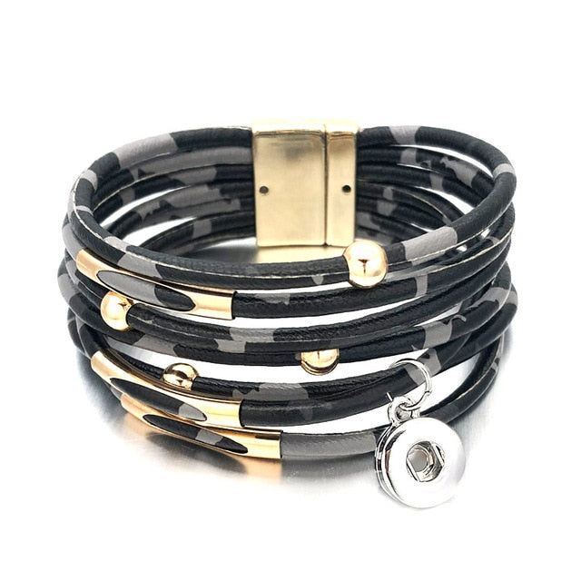 Fashion Magnetic Leopard Bracelets - Real Leather For 12mm/18mm Snap On Button Charms
