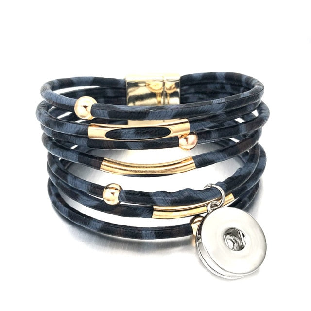 Fashion Magnetic Leopard Bracelets - Real Leather For 12mm/18mm Snap On Button Charms