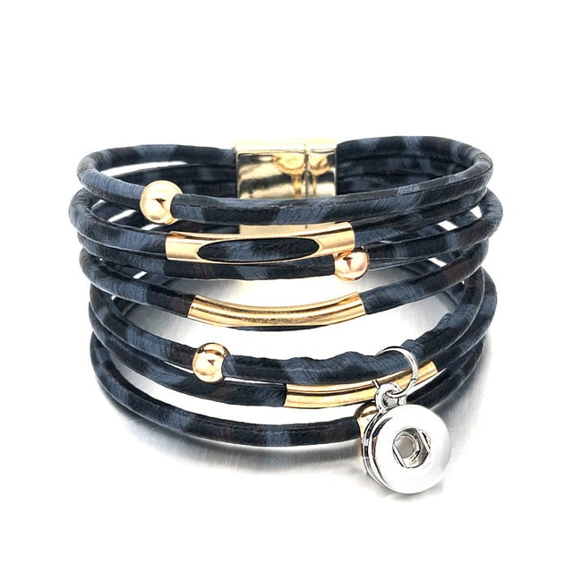 Fashion Magnetic Leopard Bracelets - Real Leather For 12mm/18mm Snap On Button Charms