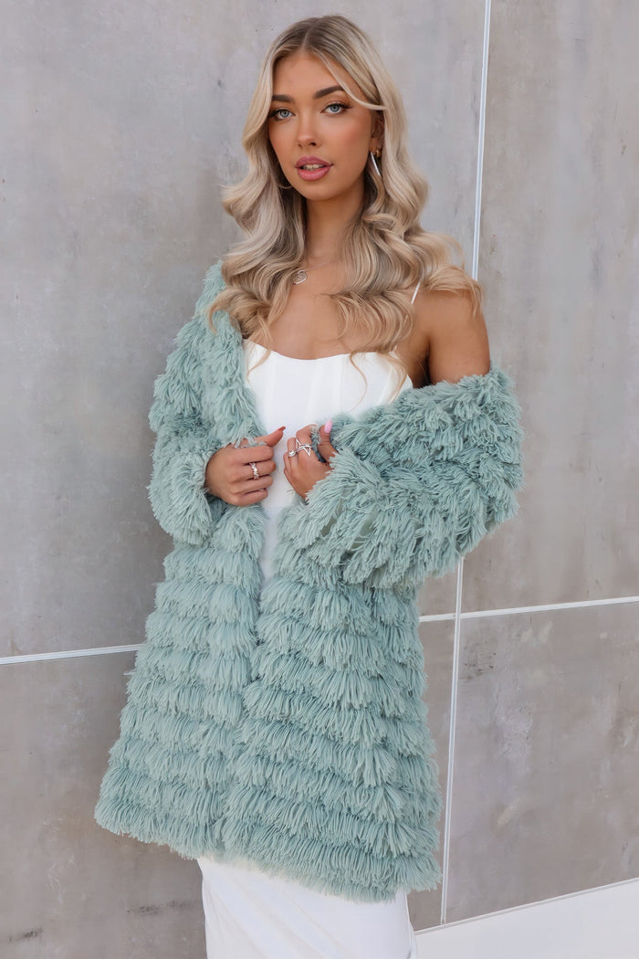 Felix Faux Fur Jacket Coat - Sage Green - Runway Goddess
