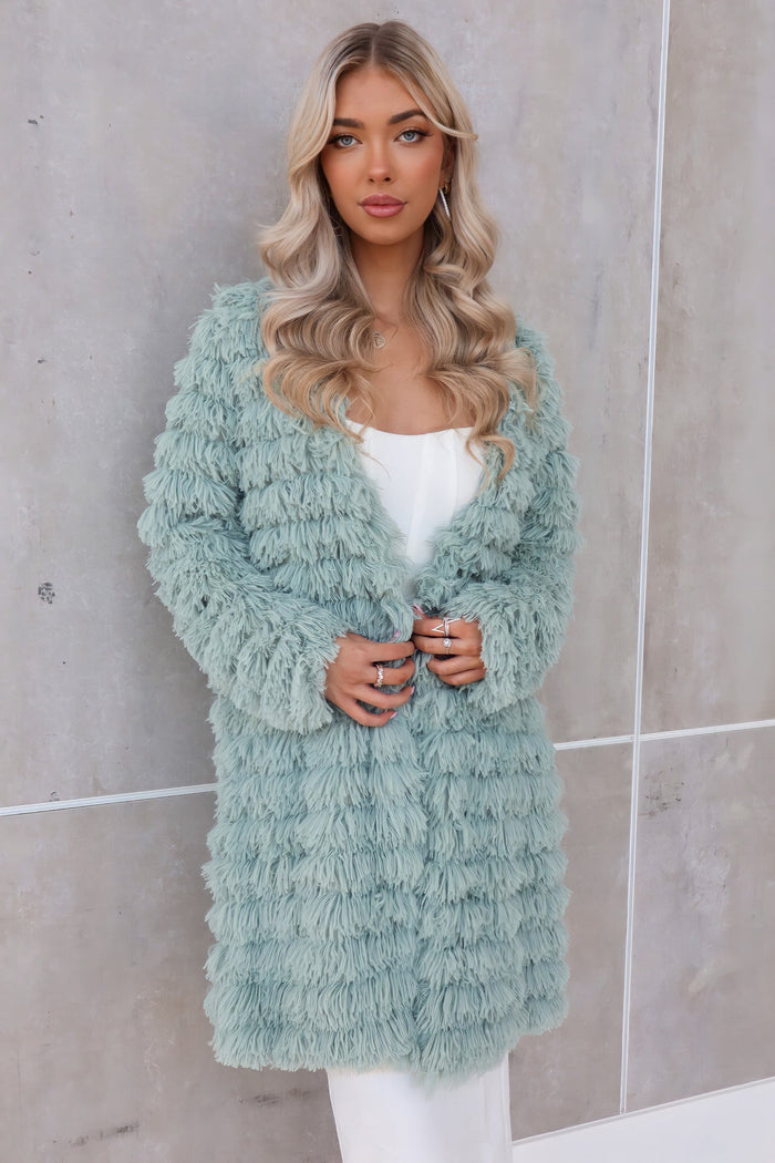 Felix Faux Fur Jacket Coat - Sage Green - Runway Goddess