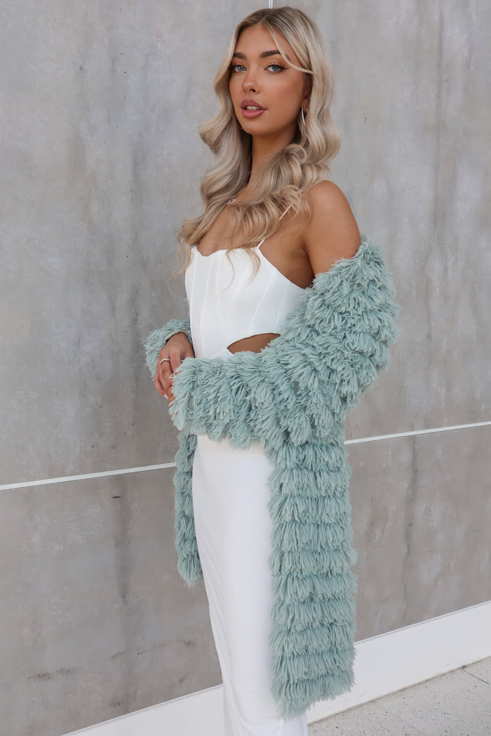 Felix Faux Fur Jacket Coat - Sage Green - Runway Goddess