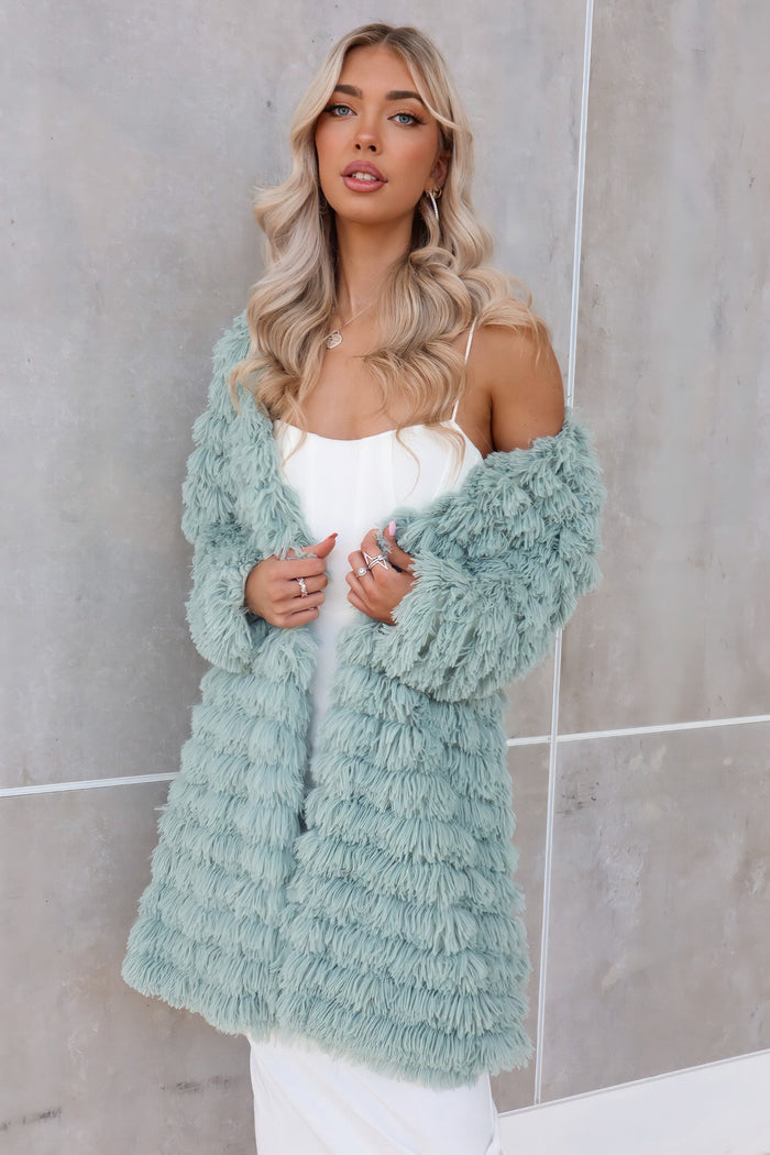 Felix Faux Fur Jacket Coat - Sage Green - Runway Goddess