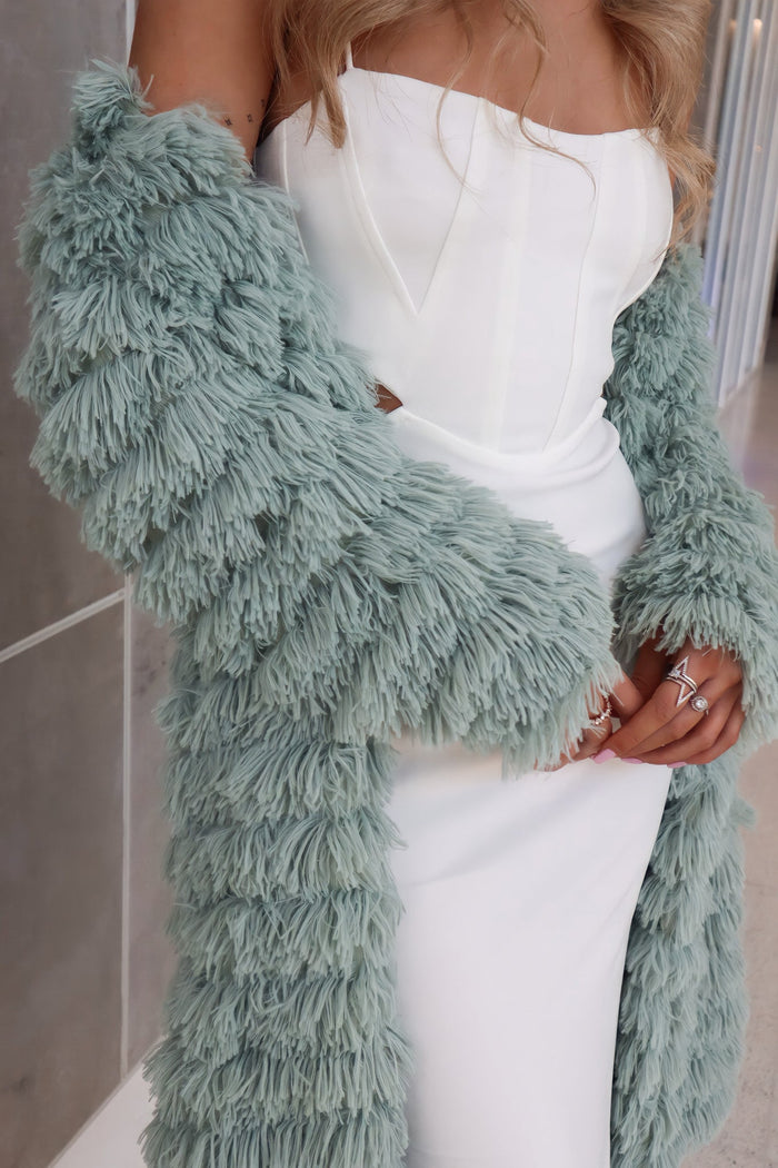 Felix Faux Fur Jacket Coat - Sage Green - Runway Goddess