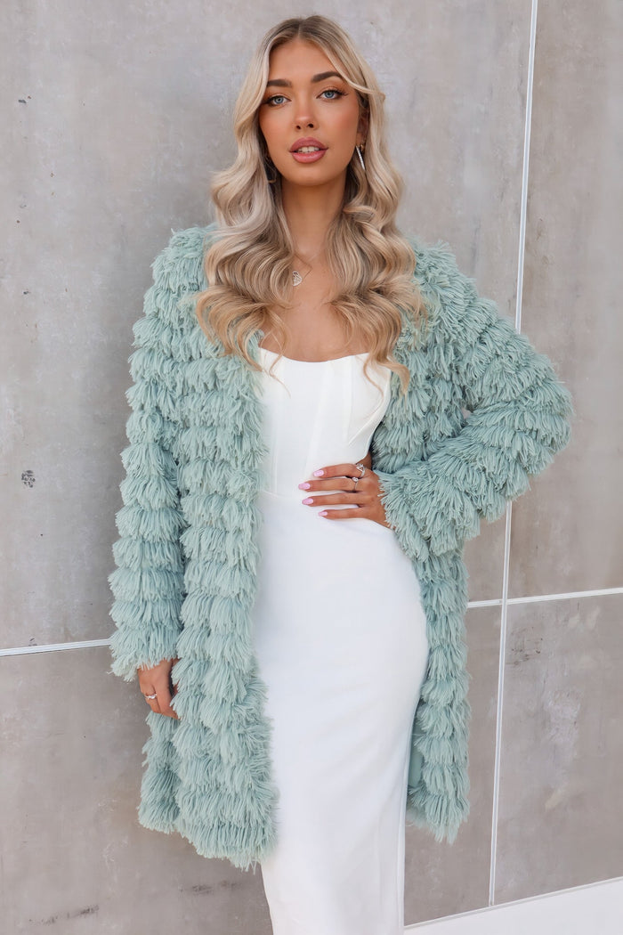 Felix Faux Fur Jacket Coat - Sage Green - Runway Goddess