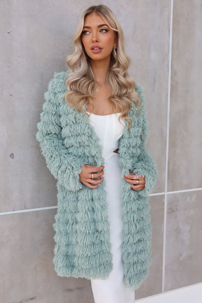 Felix Faux Fur Jacket Coat - Sage Green - Runway Goddess