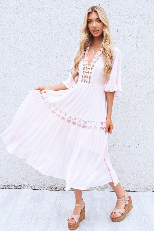 Flora Boho Midi Dress - Pink - Runway Goddess