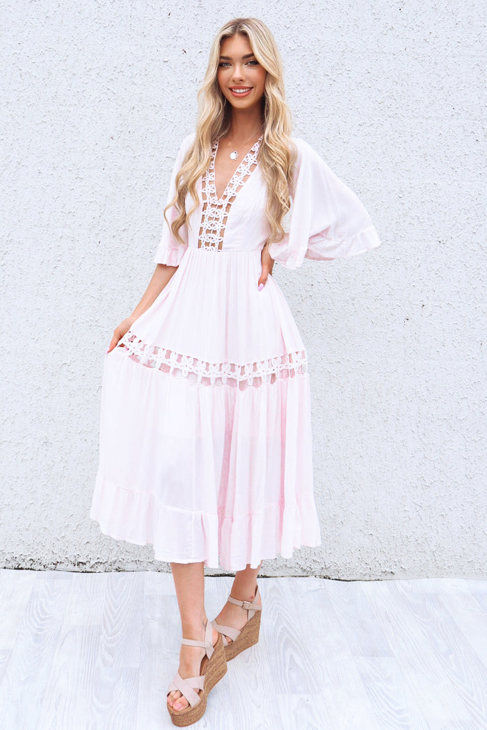Flora Boho Midi Dress - Pink - Runway Goddess