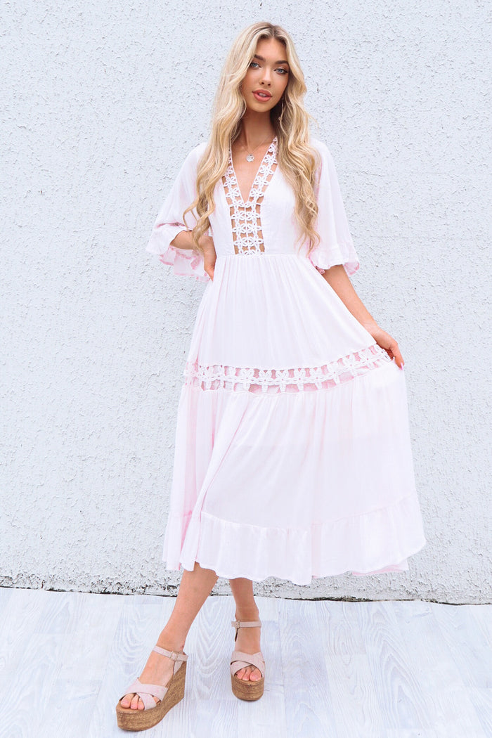 Flora Boho Midi Dress - Pink - Runway Goddess