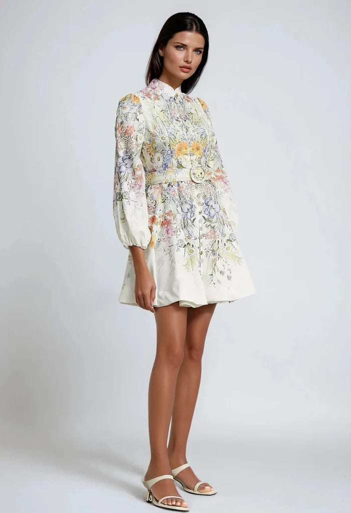 Floral Print Belted Short Dress
