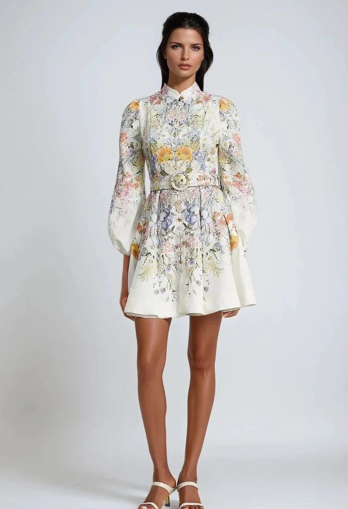 Floral Print Belted Short Dress