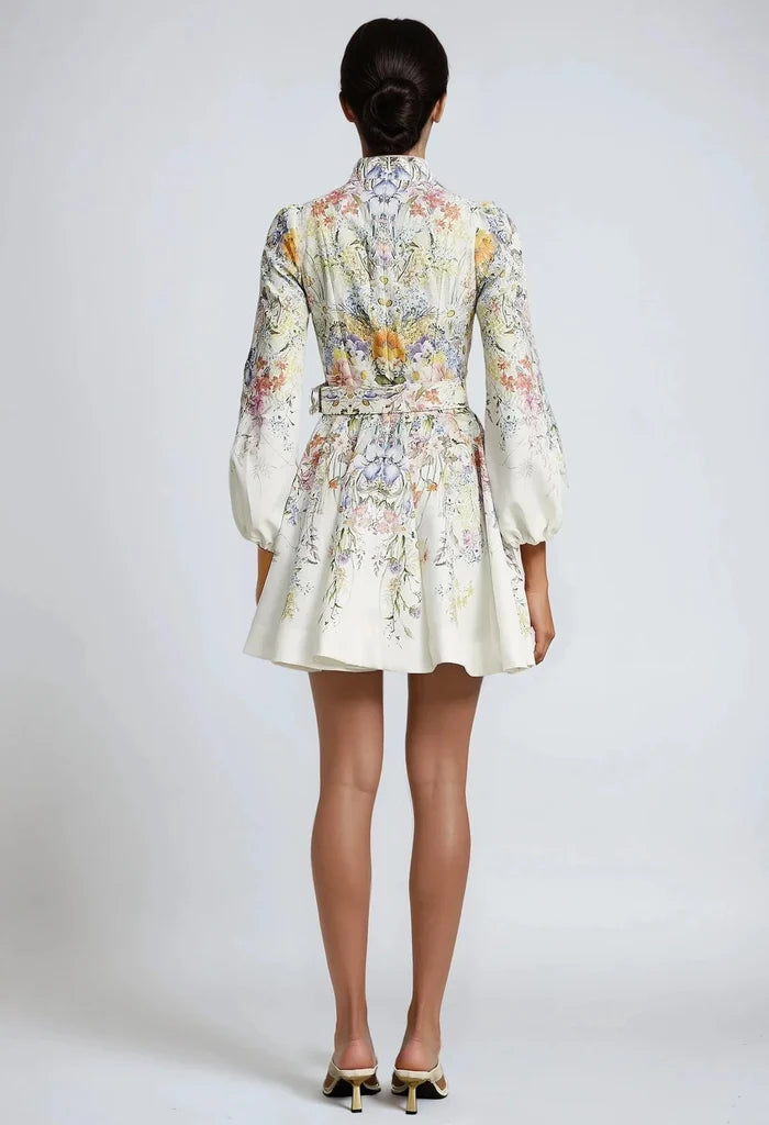 Floral Print Belted Short Dress