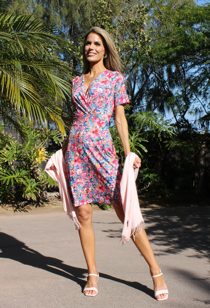 Floral Print Short Wrap Dress