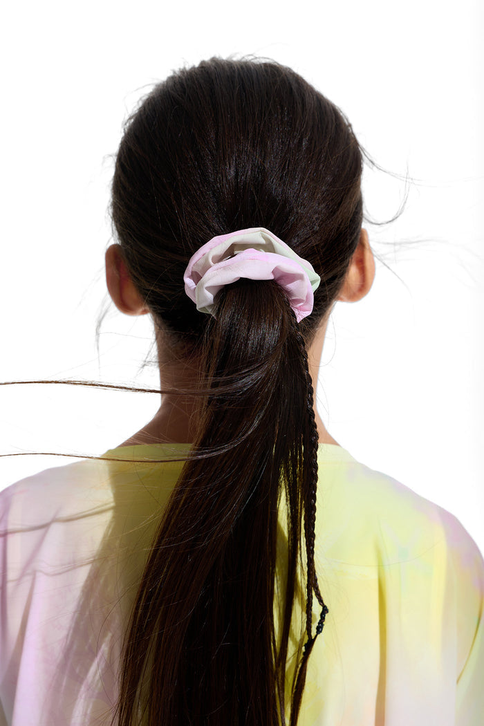 Stretchand Printed Scrunchie **Color Coral Yellow Purple**