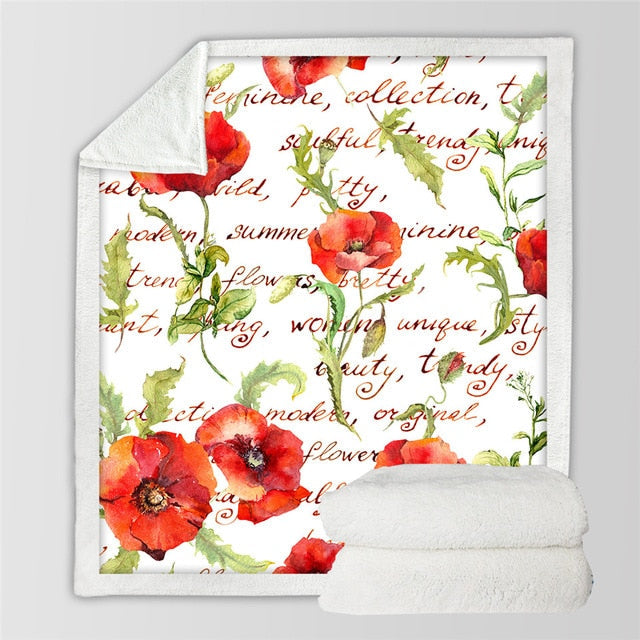 Floral Sherpa Fleece Throw Blankets