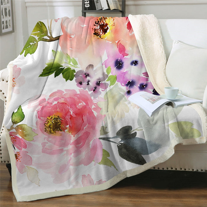 Floral Sherpa Fleece Throw Blankets