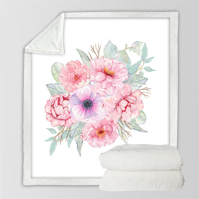 Floral Sherpa Fleece Throw Blankets