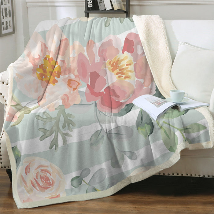 Floral Sherpa Fleece Throw Blankets