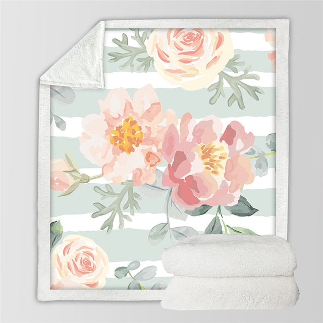 Floral Sherpa Fleece Throw Blankets