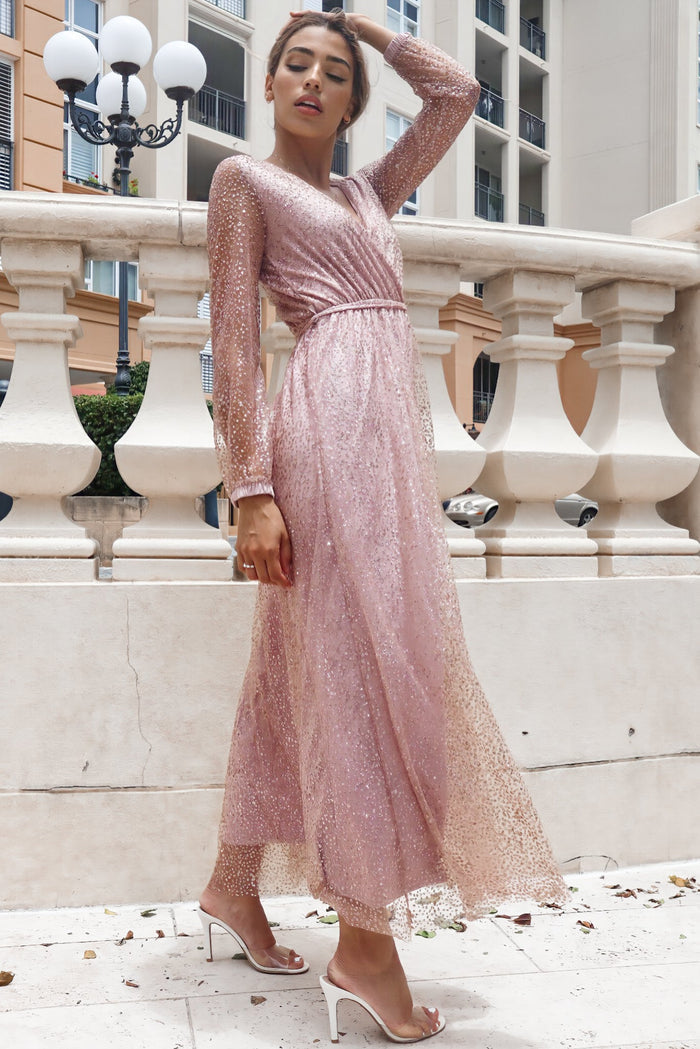 Gabrielle Glitter Gown - Blush Pink - Runway Goddess