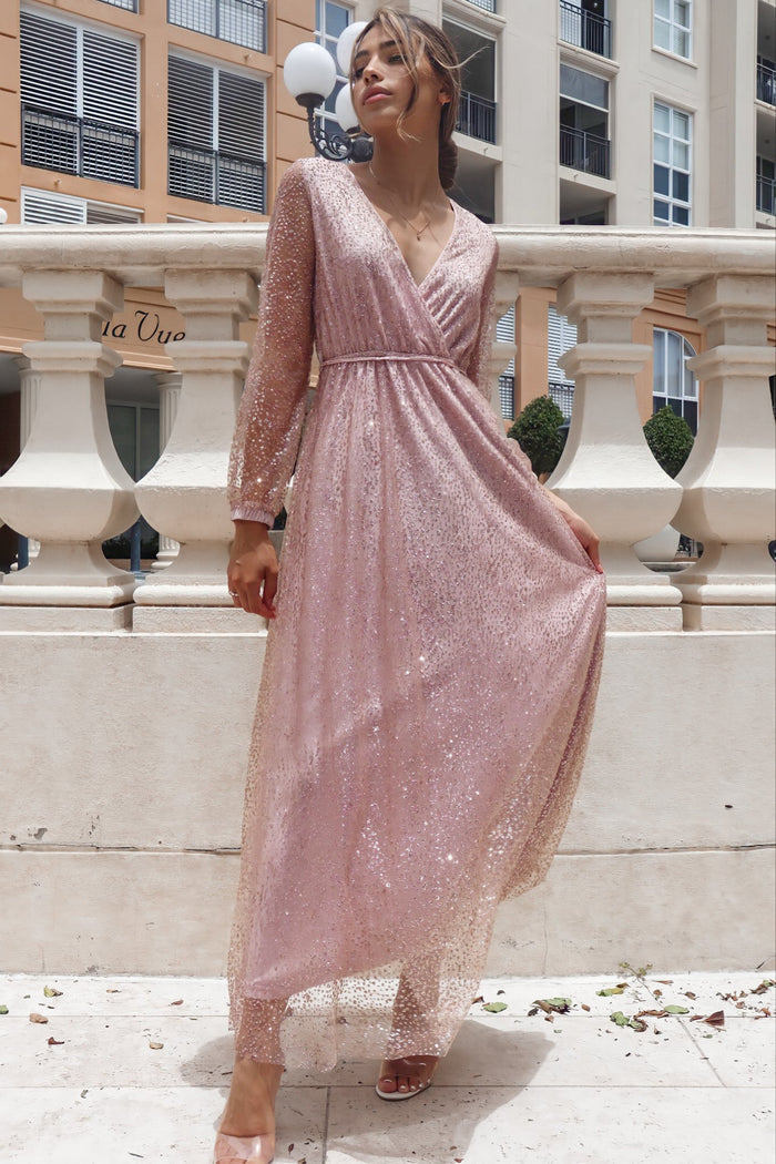 Gabrielle Glitter Gown - Blush Pink - Runway Goddess