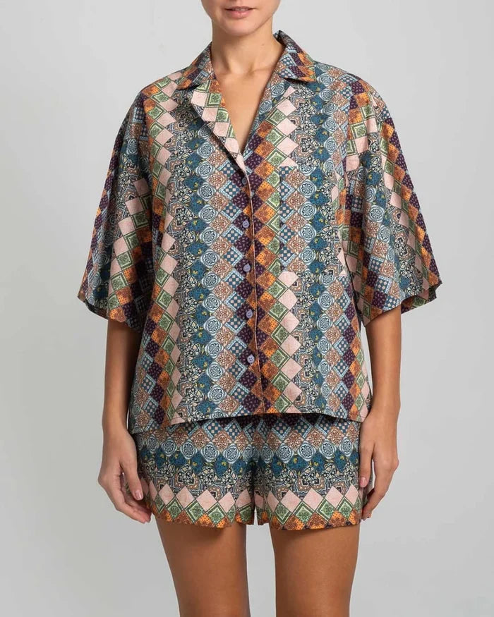 Shirts Stefania Frangista Gaia Crop Shirt Patchwork Apoella