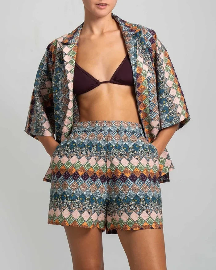 Shirts Stefania Frangista Gaia Crop Shirt Patchwork Apoella