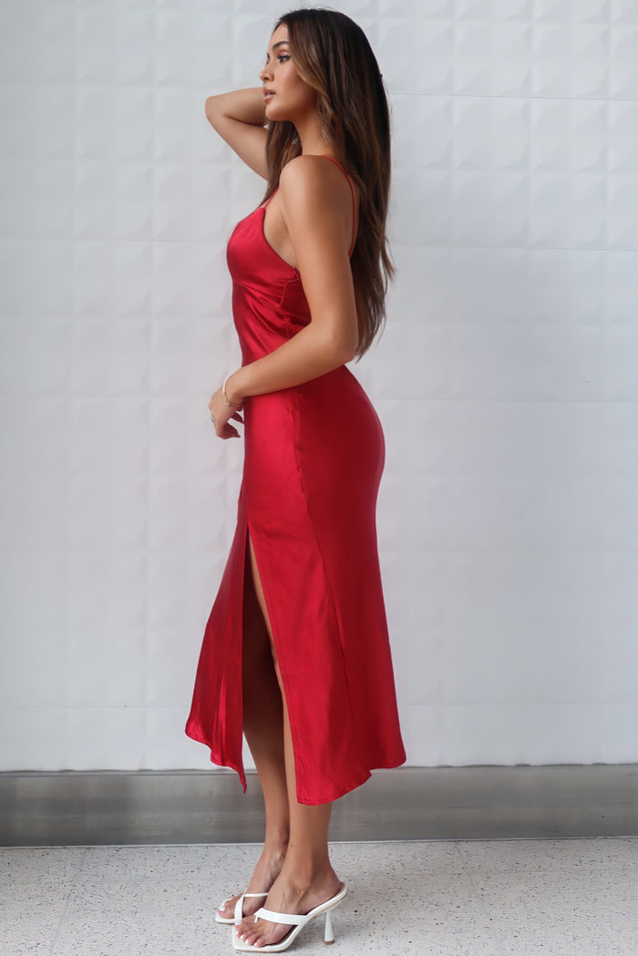 Geneveive Midi Dress - Wine Red - Runway Goddess