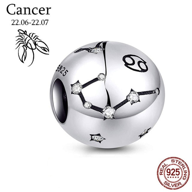 Genuine 925 Sterling Silver 12 Constellation Zodiac Round Jewels/Beads