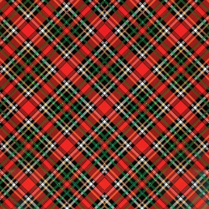 Gift Wrap - Red Gold Holographic Plaid (Recycled Fiber) -
