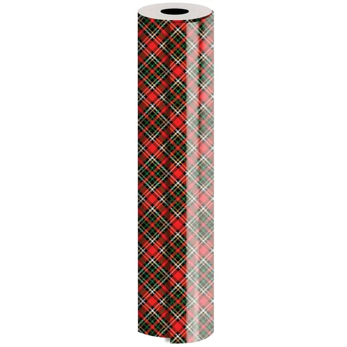 Gift Wrap - Red Gold Holographic Plaid (Recycled Fiber) -