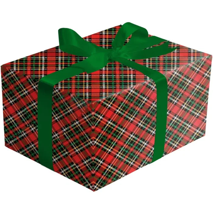 Gift Wrap - Red Gold Holographic Plaid (Recycled Fiber) -