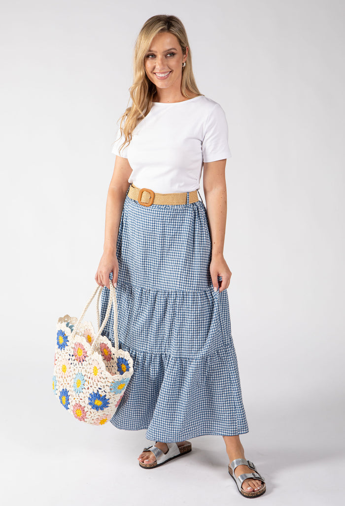 Gingham Tiered Midi Skirt