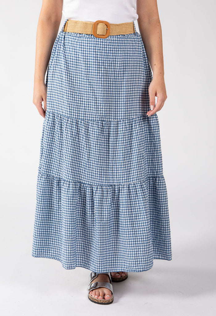 Gingham Tiered Midi Skirt