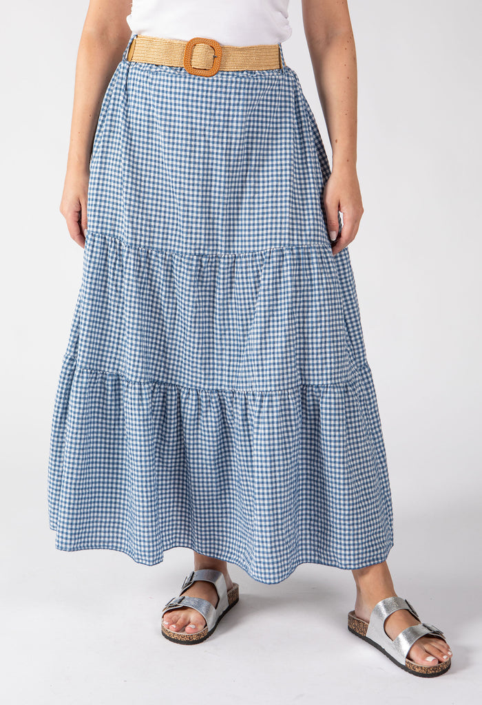 Gingham Tiered Midi Skirt