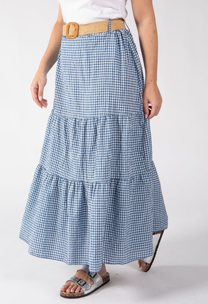 Gingham Tiered Midi Skirt